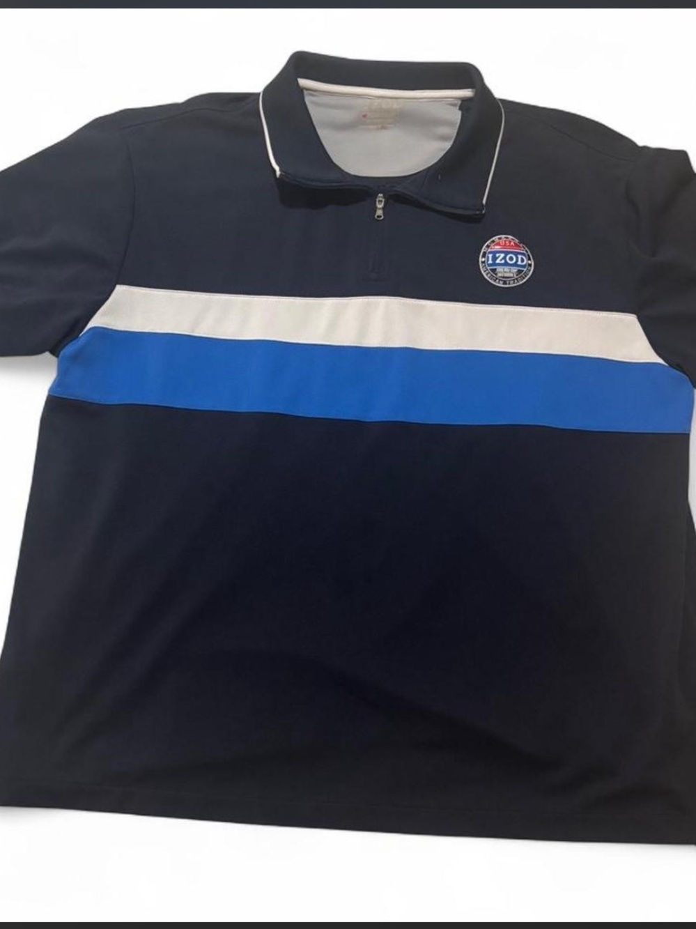Izod Navy Polo with White and Blue Chest Stripes XXL